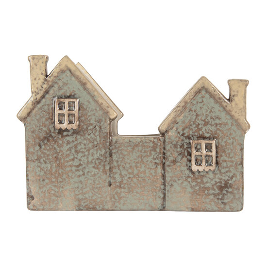 Clayre & Eef | Theelichthouder Kerst Huisje Groen Beige 22x9x15 cm | 6CE2306