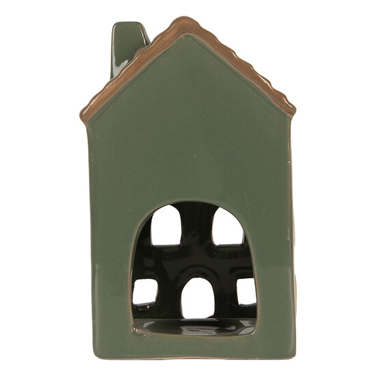 Clayre & Eef | Theelichthouder Kerst Huisje Groen Bruin 9x8x15 cm | 6CE2309