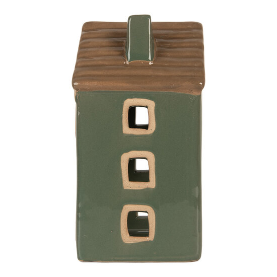 Clayre & Eef | Theelichthouder Kerst Huisje Groen Bruin 9x8x15 cm | 6CE2309