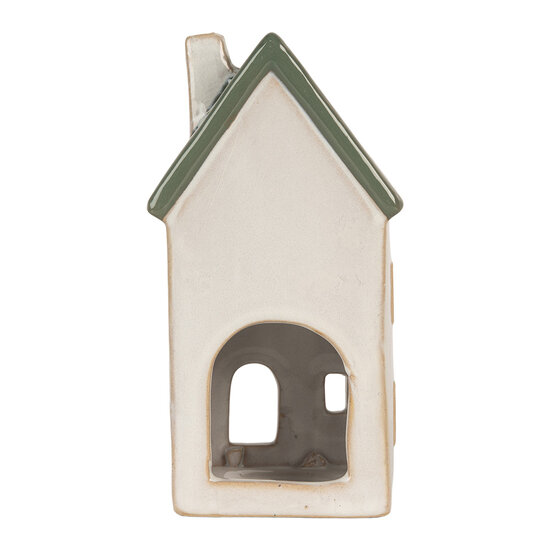 Clayre & Eef | Theelichthouder Kerst Huisje Beige Groen 9x8x18 cm | 6CE2311