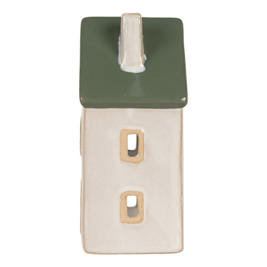 Clayre & Eef | Theelichthouder Kerst Huisje Beige Groen 9x8x18 cm | 6CE2311