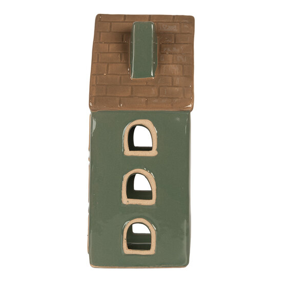 Clayre & Eef | Theelichthouder Kerst Huisje Groen Bruin 9x8x19 cm | 6CE2312