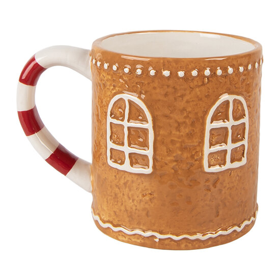 Clayre & Eef | Mok met deksel Bruin Wit 14x10x15 cm / 450 ml | 6CEMU0214
