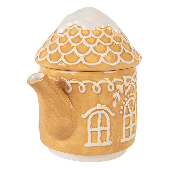Clayre & Eef | Theepot met Mok Bruin Wit 19x12x23 cm / 550 ml / 450 ml | 6CETE0213