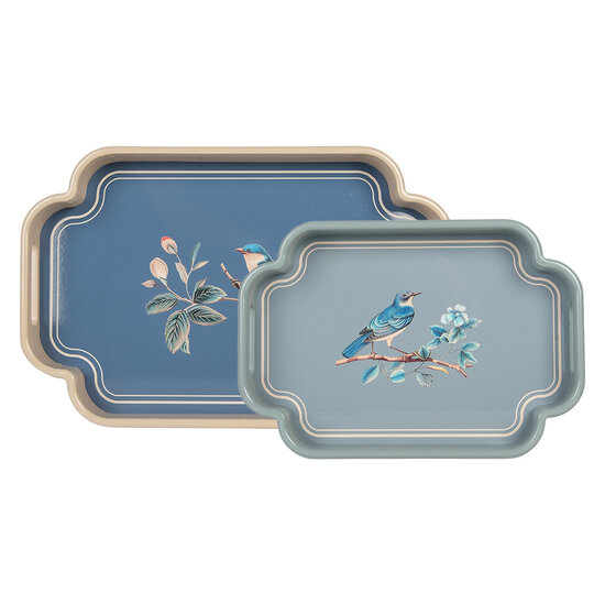 Clayre &amp; Eef   | Decoratief Dienblad set van 2 Blauw Beige 46x30x5 / 35x24x5 cm | 6H2459