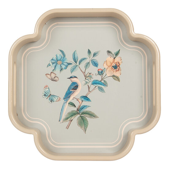 Clayre &amp; Eef   | Decoratief Dienblad set van 2 Beige Roze 30x30x5 / 24x24x5 cm | 6H2461
