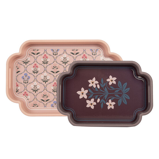Clayre & Eef | Decoratief Dienblad set van 2 Roze Paars 46x30x5 / 35x24x5 cm | 6H2463