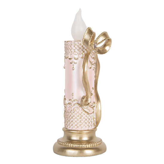 Clayre & Eef | Decoratie kaars met LED Goudkleurig Roze 10x10x25 cm / 2xAAA | 6PR5776
