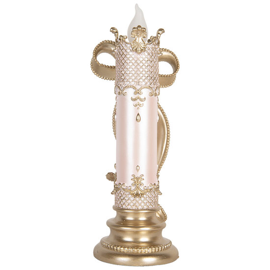 Clayre & Eef | Decoratie kaars met LED Goudkleurig Roze 13x12x34 cm / 2xAA | 6PR5777