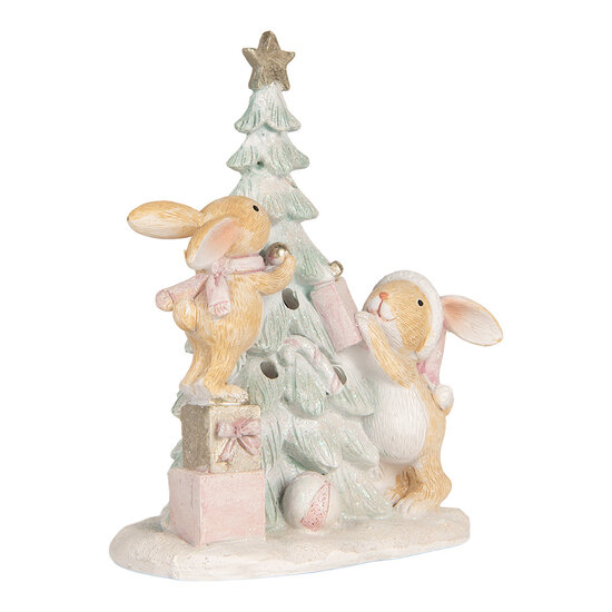Clayre & Eef | Decoratie Konijnen met LED Bruin Wit 14x8x16 cm | 6PR5880