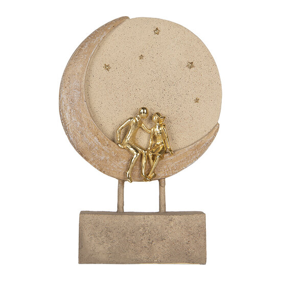Clayre & Eef | Decoratie Koppel zittend op Maan Beige Goudkleurig 18x5x26 cm | 6PR5909