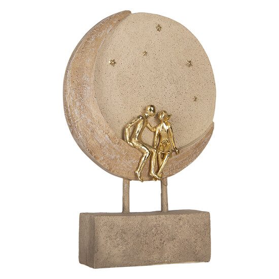 Clayre & Eef | Decoratie Koppel zittend op Maan Beige Goudkleurig 18x5x26 cm | 6PR5909