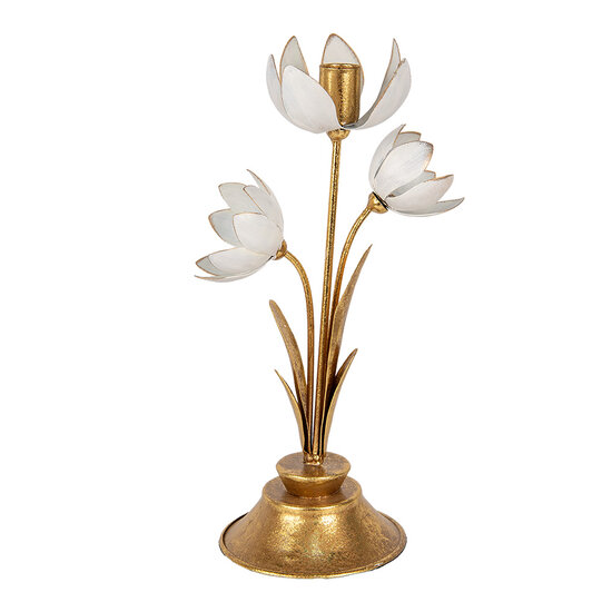 Clayre & Eef | Kandelaar Goudkleurig Wit 16x11x30 cm | 6Y5805