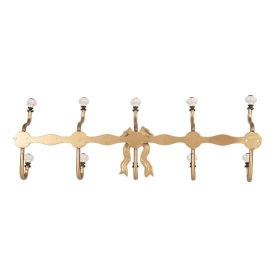Clayre & Eef | Wandkapstok 5 haken Goudkleurig Wit 50x7x17 cm | 6Y5956