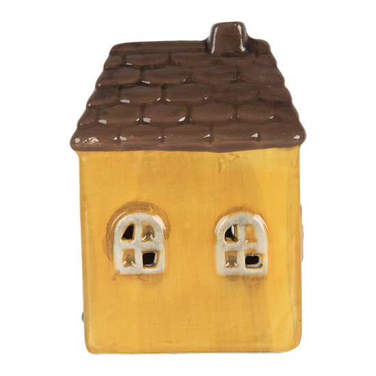Clayre & Eef | Decoratie Huisje met LED Geel Bruin 7x6x10 cm | 6CE2268