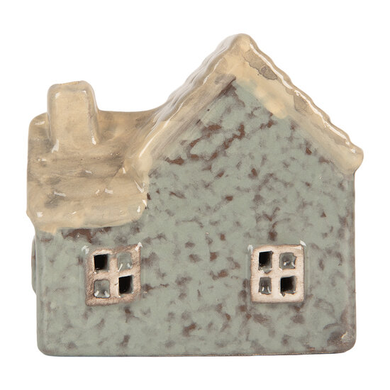 Clayre & Eef | Decoratie Huisje met LED Groen Beige 8x6x8 cm | 6CE2272