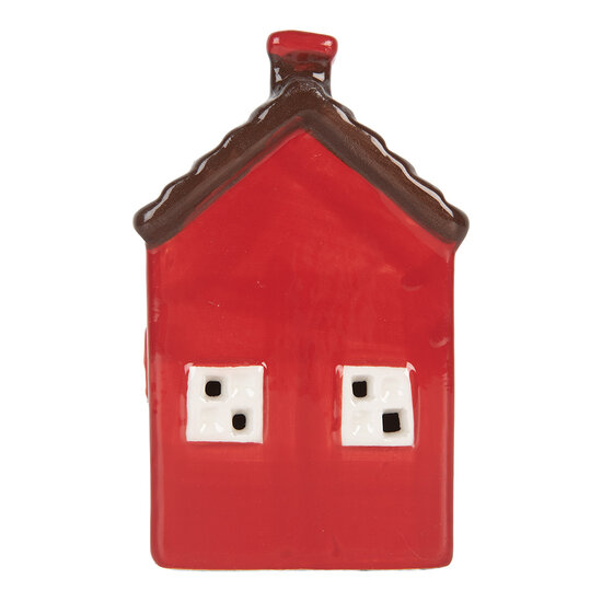 Clayre & Eef | Decoratie Huisje met LED Rood Bruin 6x6x10 cm | 6CE2273