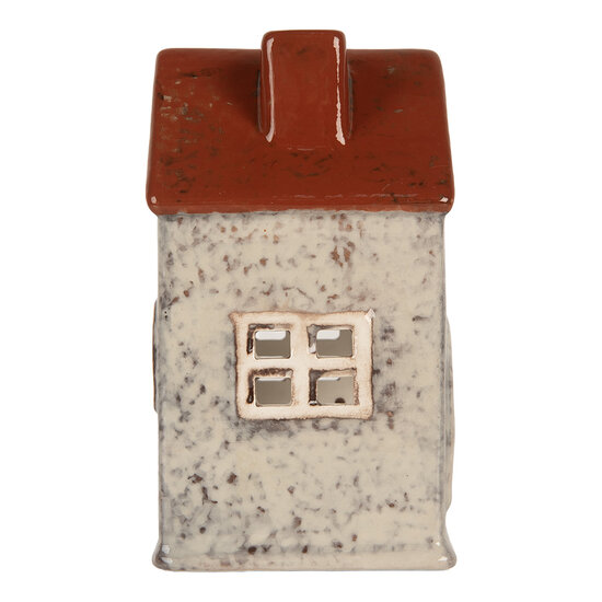 Clayre & Eef | Theelichthouder Kerst Huisje Grijs Rood 8x7x13 cm | 6CE2284