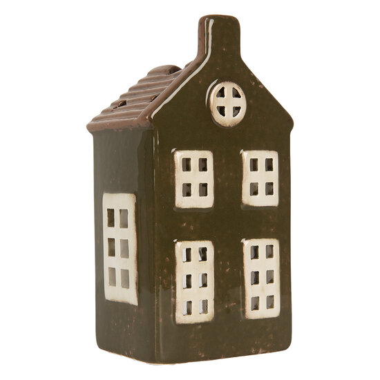 Clayre & Eef | Theelichthouder Kerst Huisje Groen Bruin 8x6x16 cm | 6CE2285