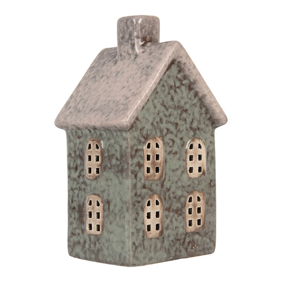 Clayre & Eef | Theelichthouder Kerst Huisje Groen Roze 8x7x14 cm | 6CE2292