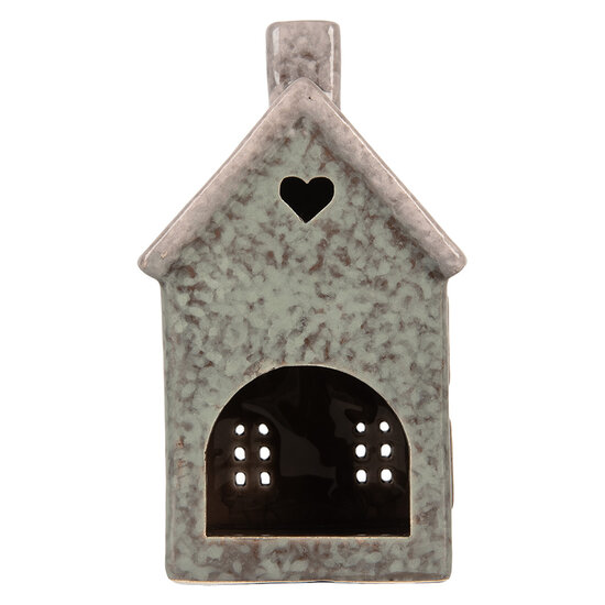 Clayre & Eef | Theelichthouder Kerst Huisje Groen Roze 8x7x14 cm | 6CE2292