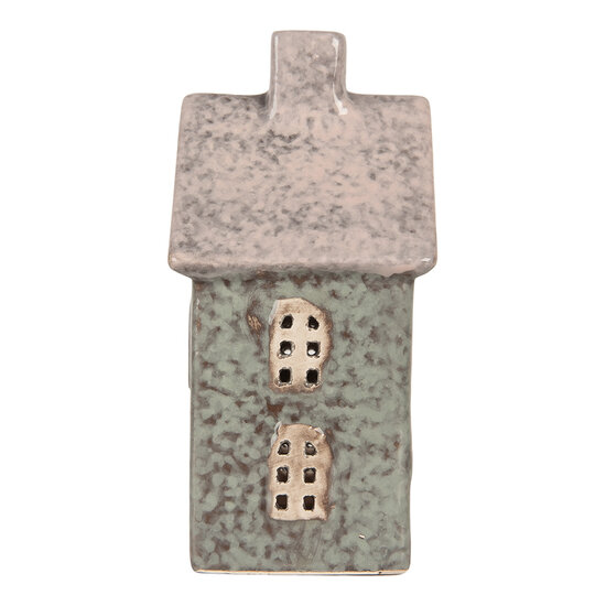 Clayre & Eef | Theelichthouder Kerst Huisje Groen Roze 8x7x14 cm | 6CE2292