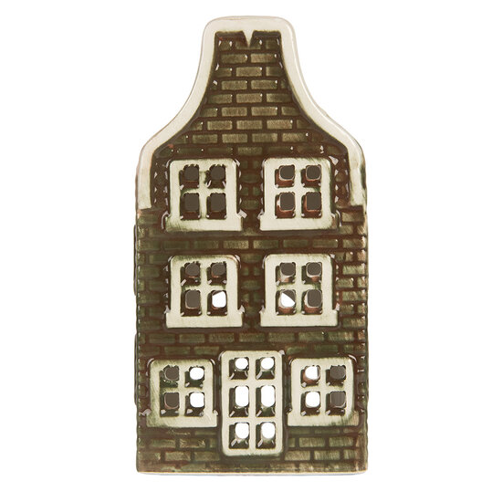 Clayre & Eef | Theelichthouder Kerst Huisje Groen Rood 7x7x14 cm | 6CE2298