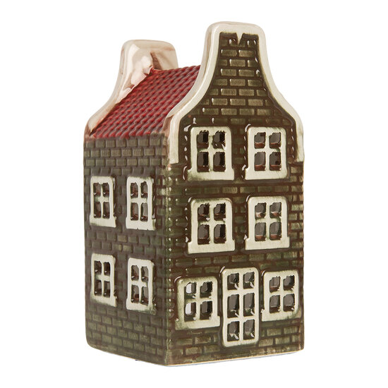 Clayre & Eef | Theelichthouder Kerst Huisje Groen Rood 7x7x14 cm | 6CE2298