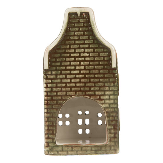Clayre & Eef | Theelichthouder Kerst Huisje Groen Rood 7x7x14 cm | 6CE2298