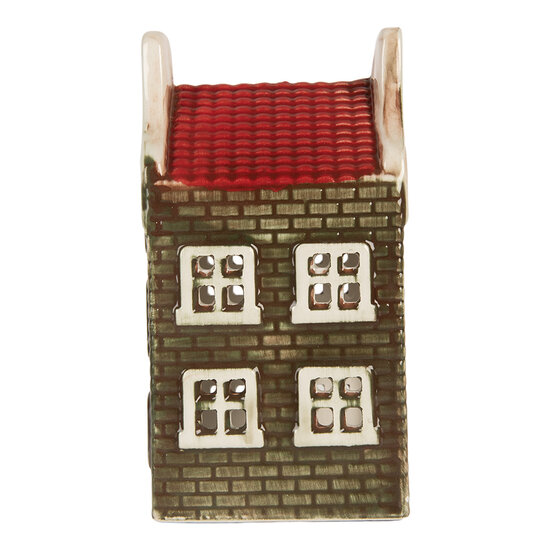 Clayre & Eef | Theelichthouder Kerst Huisje Groen Rood 7x7x14 cm | 6CE2298