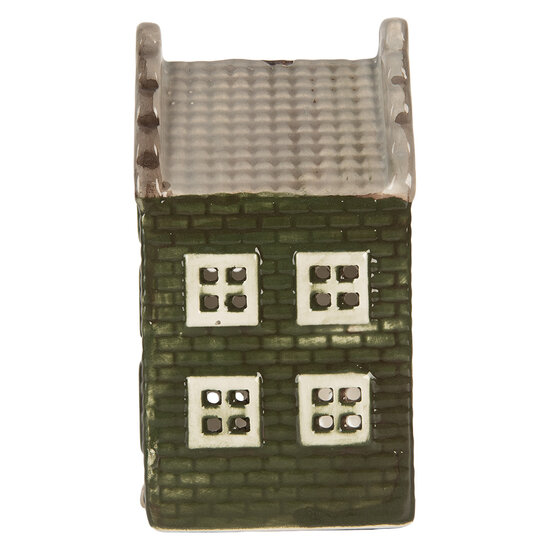 Clayre & Eef | Theelichthouder Kerst Huisje Groen Grijs 7x7x14 cm | 6CE2301