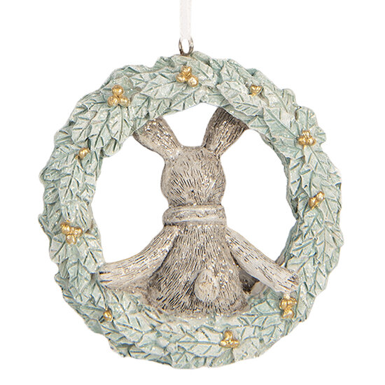 Clayre & Eef | Decoratie Hanger Konijn Grijs Groen 8x3x8 cm | 6PR5889