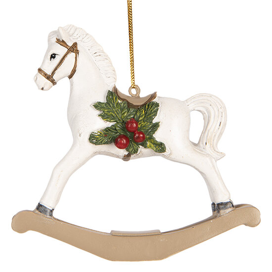Clayre & Eef | Decoratie Hanger Hobbelpaard Wit Groen 12x4x11 cm | 6PR5903