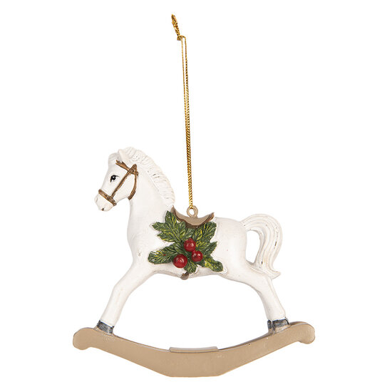 Clayre & Eef | Decoratie Hanger Hobbelpaard Wit Groen 12x4x11 cm | 6PR5903