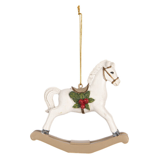 Clayre & Eef | Decoratie Hanger Hobbelpaard Wit Groen 12x4x11 cm | 6PR5903