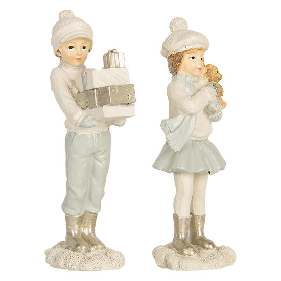 Clayre & Eef | Kerstdecoratie Kinderen set van 2 Wit Groen 5x4x11 cm | 6PR5917