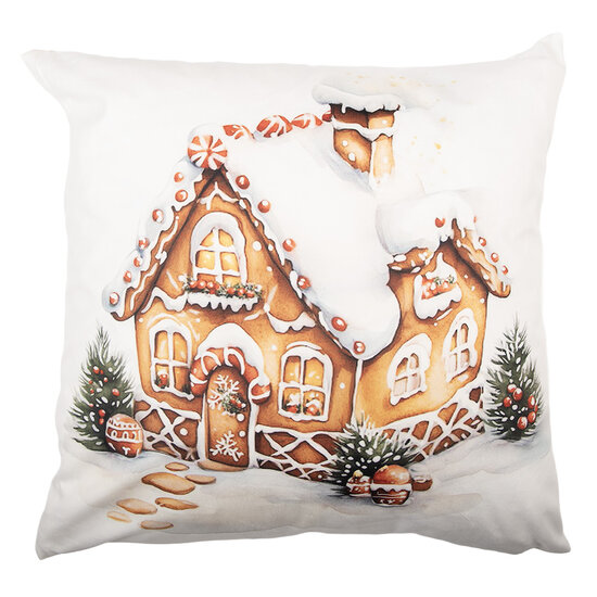 Clayre &amp; Eef   | Kussenhoes Wit Bruin 45x45 cm | KT021.432