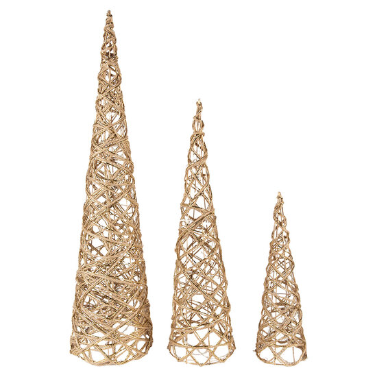 Clayre & Eef | Decoratie kegel met LED (set van 3) Goudkleurig Bruin ø 20x80/16x60/13x40 cm / 6xAA | 50827