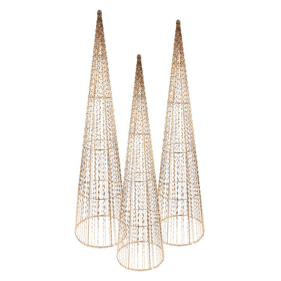 Clayre & Eef | Decoratie kegel met LED (set van 3) Goudkleurig ø 20x80/16x60/11x40 cm / 7xAA | 50828