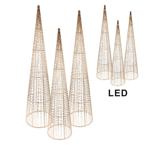 Clayre & Eef | Decoratie kegel met LED (set van 3) Goudkleurig ø 20x80/16x60/11x40 cm / 7xAA | 50828