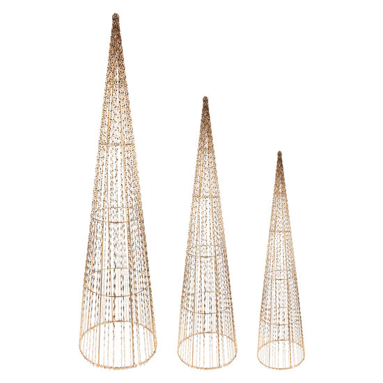 Clayre & Eef | Decoratie kegel met LED (set van 3) Goudkleurig ø 20x80/16x60/11x40 cm / 7xAA | 50828