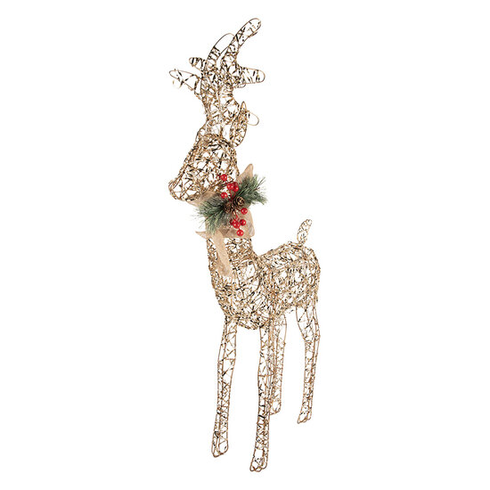 Clayre & Eef | Kerstdecoratie Rendier met LED Goudkleurig 63x17x106 / 3xAA | 66310