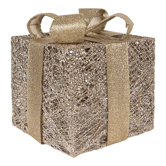 Clayre & Eef | Decoratie cadeau met LED set van 3 Goudkleurig 25x25x30 / 20x20x24 / 15x15x17 cm / 6xAA | 66312