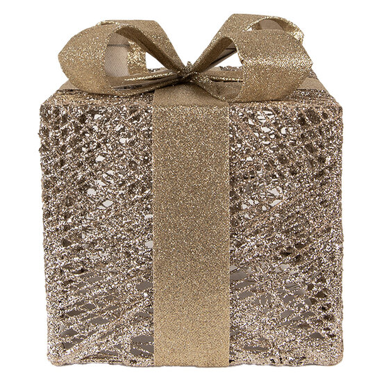 Clayre & Eef | Decoratie cadeau met LED set van 3 Goudkleurig 25x25x30 / 20x20x24 / 15x15x17 cm / 6xAA | 66312