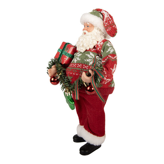 Clayre & Eef | Kerstdecoratie Kerstman Rood Groen 16x11x27 cm | 66357