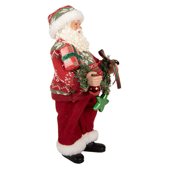 Clayre & Eef | Kerstdecoratie Kerstman Rood Groen 16x11x27 cm | 66357