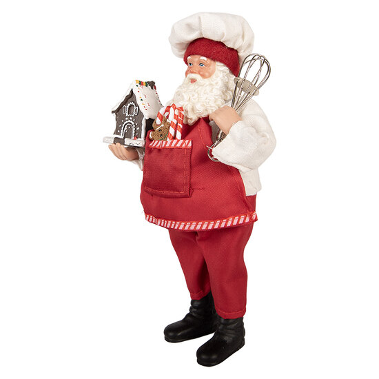 Clayre & Eef | Kerstdecoratie Kerstman Rood Wit 16x9x26 cm | 66358