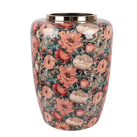 Clayre & Eef | Decoratie Vaas Groen Roze ø 33x44 cm | 66376