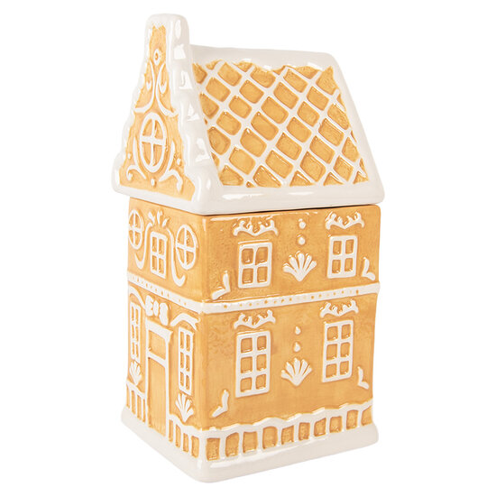 Clayre & Eef | Voorraadpot Deksel Bruin Wit 13x11x24 cm | 6CE2367