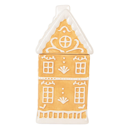 Clayre & Eef | Voorraadpot Deksel Bruin Wit 13x11x24 cm | 6CE2367